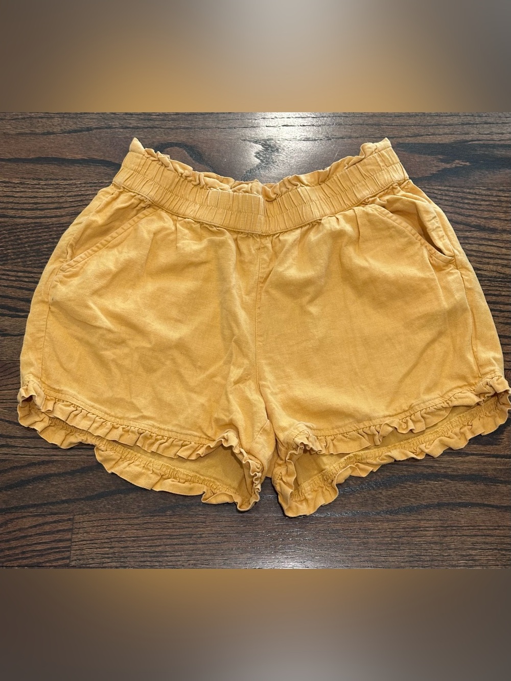 LOFT Mustard Ruffle-Hem High Waist Shorts